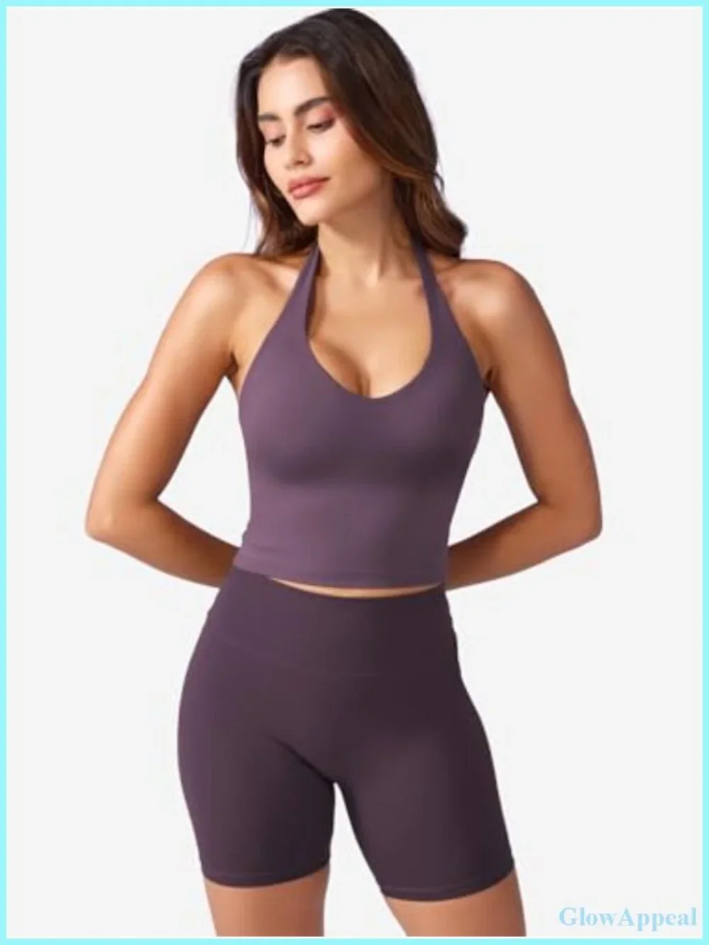 Halter Crop Tank Top with Padded Bra, V-Neck, Sleeveless, Backless, Workout &